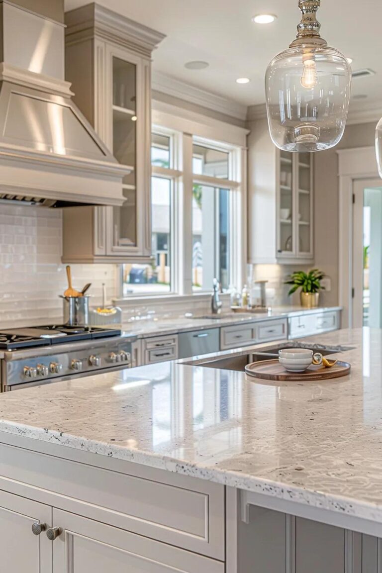 Coastal kitchen with custom cabinets and quartz countertops, highlighting the beauty of kitchen remodeling in Corpus Christi