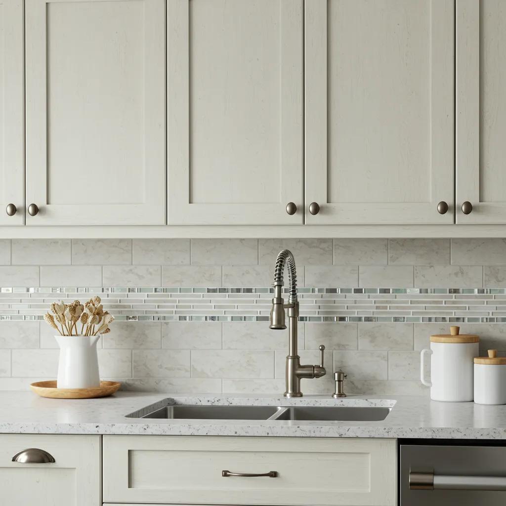 Stylish kitchen backsplash design in a coastal remodel, featuring ceramic and glass tiles that complement the overall kitchen aesthetic